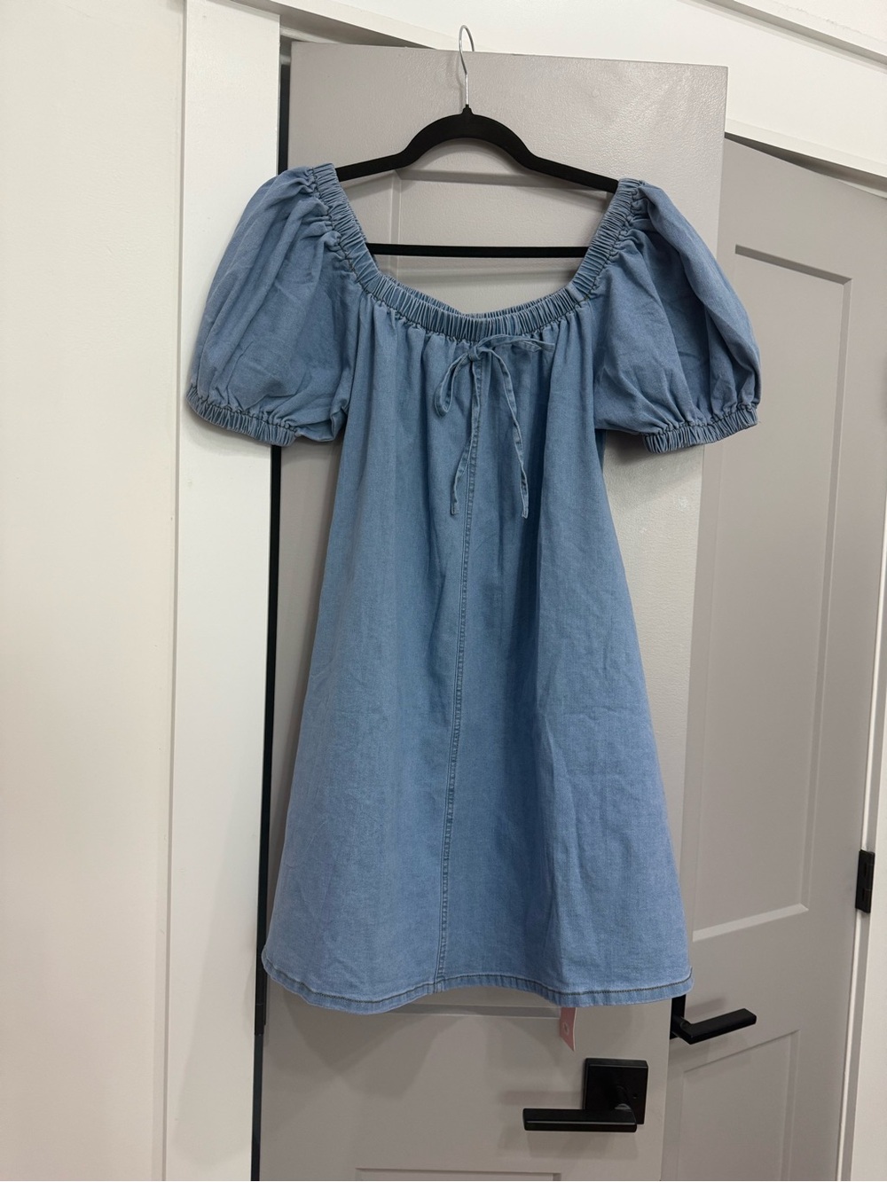 Light Blue Puff-Sleeve Off-Shoulder Mini Dress
